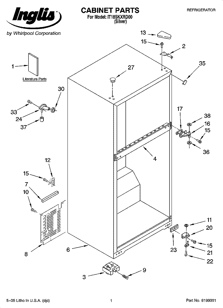 CABINET PARTS Diagram and Parts List for IT18SKXRD00  Inglis Refrigerator