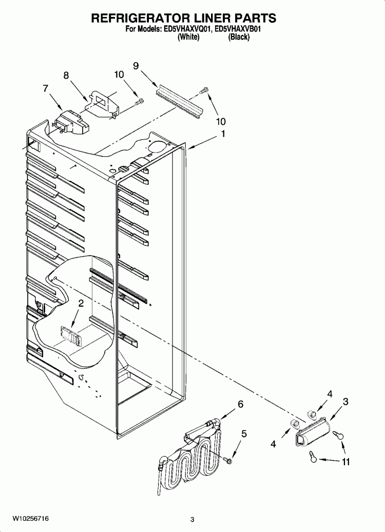 REFRIGERATOR LINER PARTS Diagram and Parts List for ED5VHAXVB01  Whirlpool Refrigerator