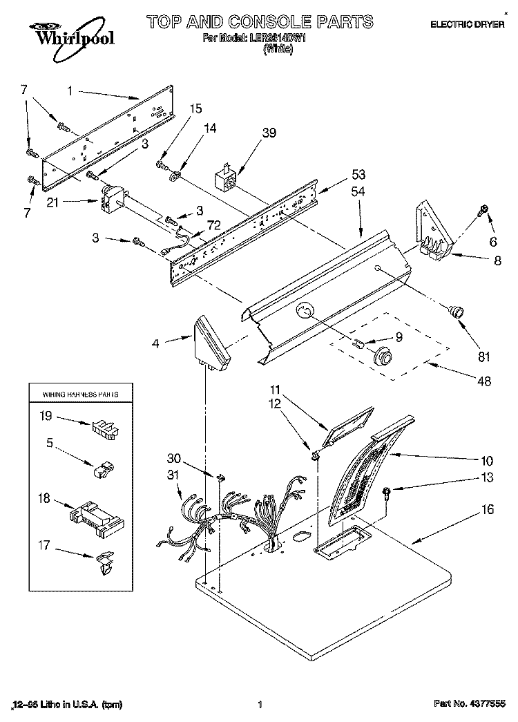 SECTION Diagram and Parts List for LER2614DW1  Whirlpool Dryer