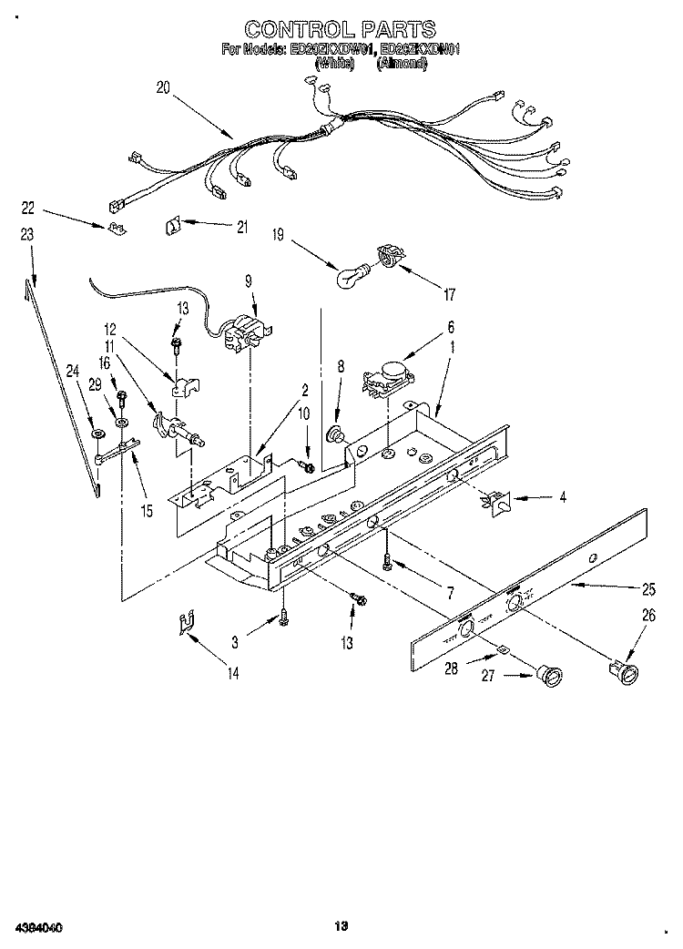 CONTROL, LIT/OPTIONAL Diagram and Parts List for ED20ZKXDN01  Whirlpool Refrigerator