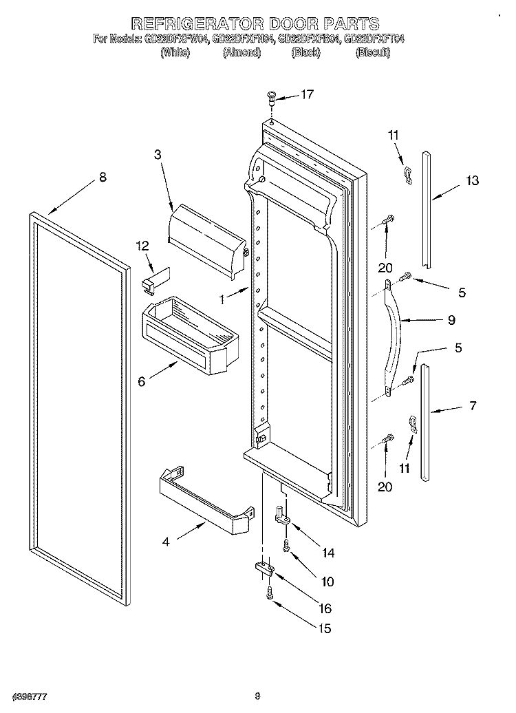 REFRIGERATOR DOOR Diagram and Parts List for GD22DFXFB04  Whirlpool Refrigerator