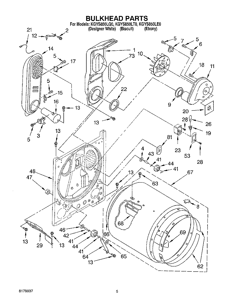 BULKHEAD Diagram and Parts List for KGYS850LT0  KitchenAid Dryer