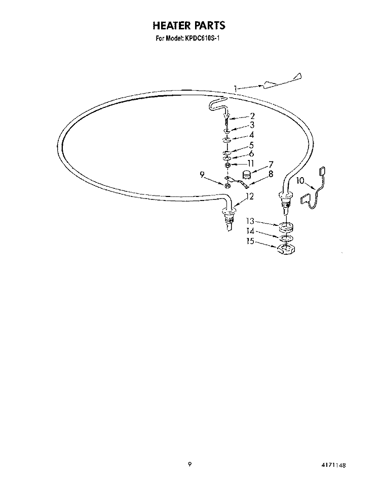 HEATER Diagram and Parts List for KPDC610S1  KitchenAid Dishwasher