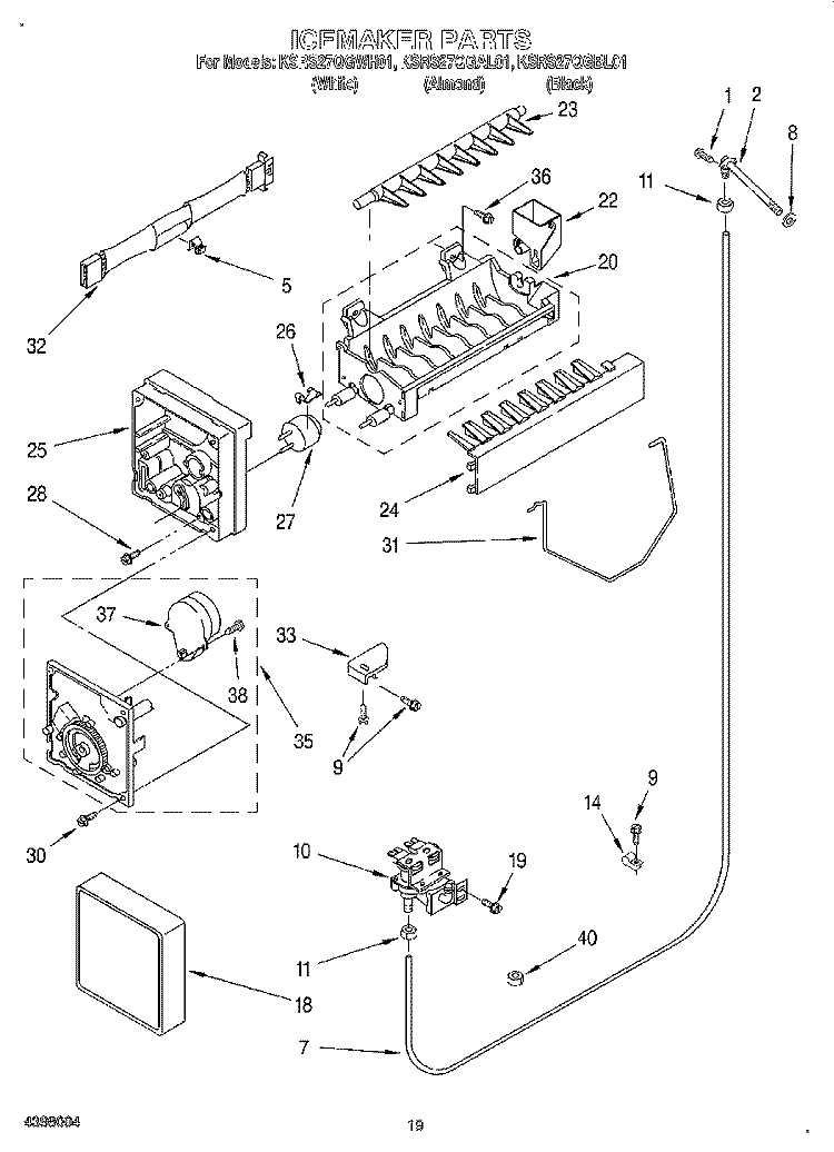 ICEMAKER, LIT/OPTIONAL Diagram and Parts List for KSRS27QGWH01  KitchenAid Refrigerator