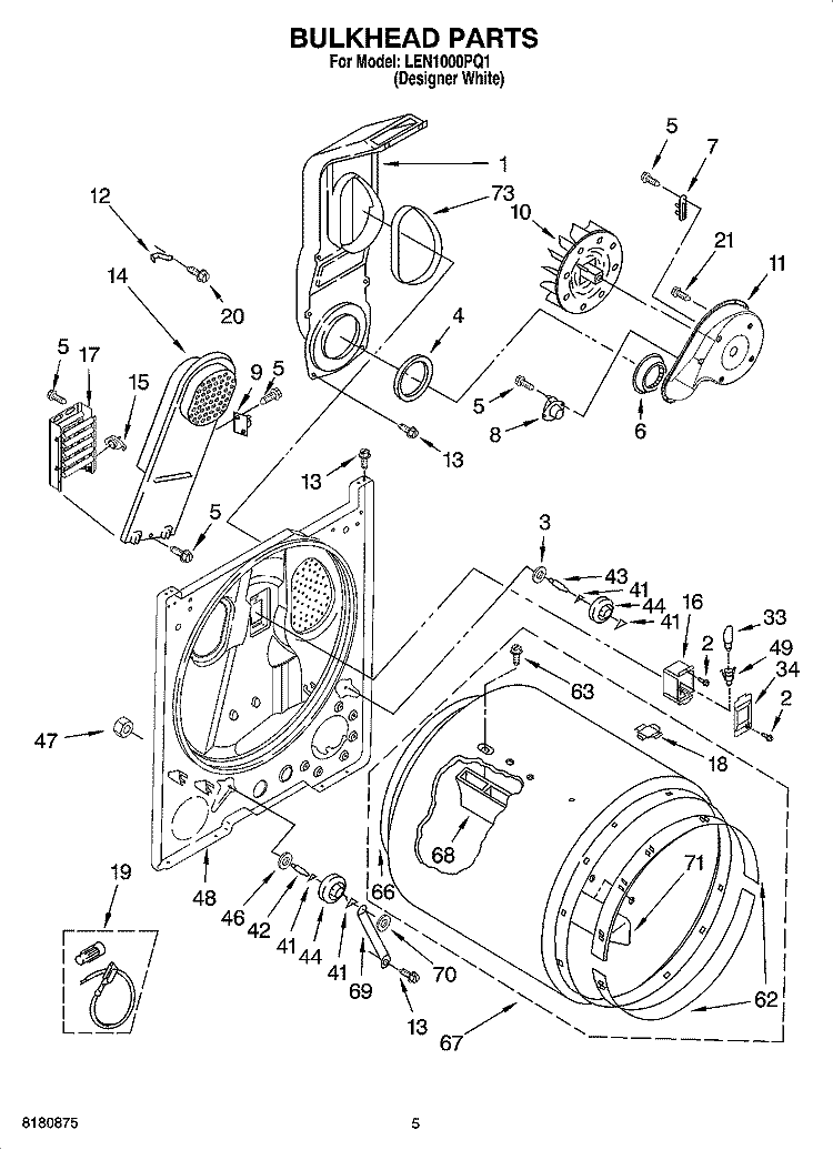 BULKHEAD PARTS, OPTIONAL PARTS (NOT INCLUDED) Diagram and Parts List for LEN1000PQ1  Whirlpool Dryer