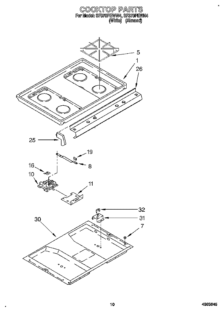 COOKTOP Diagram and Parts List for SF370PEWN4  Whirlpool Range