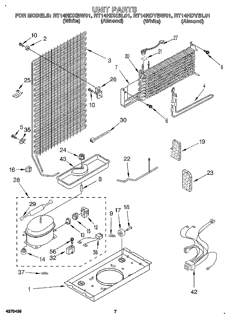 UNIT Diagram and Parts List for RT14HDYBL01  Roper Refrigerator