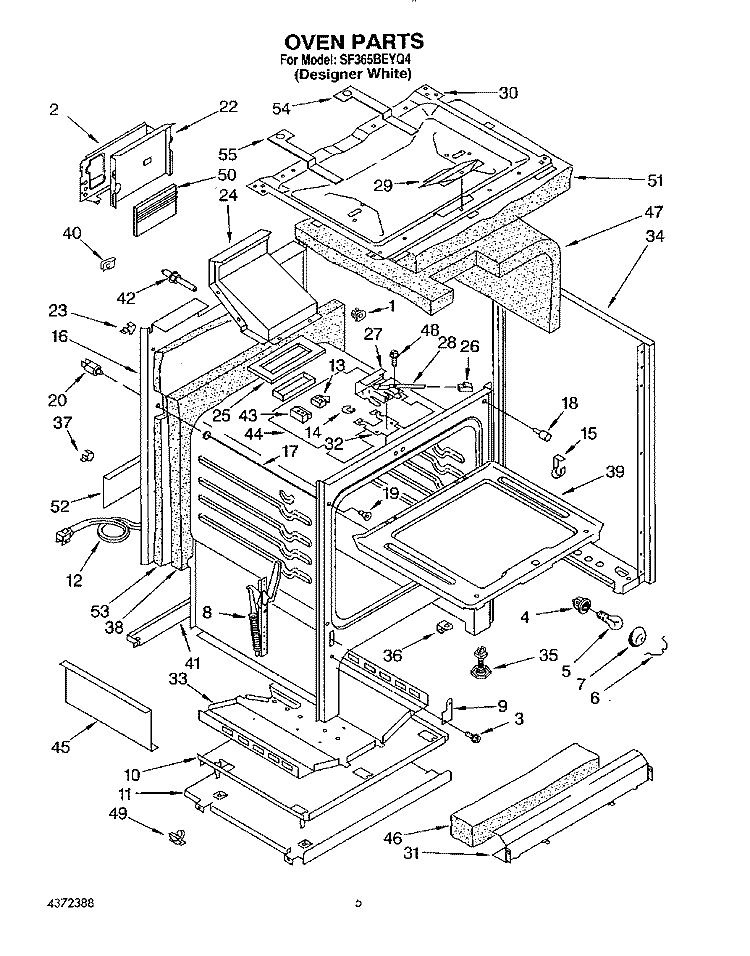 OVEN Diagram and Parts List for SF365BEYQ4  Whirlpool Range