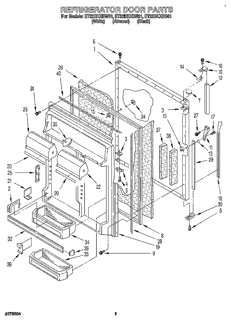 REFRIGERATOR DOOR Diagram and Parts List for ET22DKXBN01  Whirlpool Refrigerator