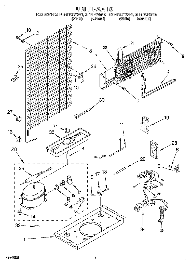UNIT Diagram and Parts List for RT14DKYGW01  Roper Refrigerator