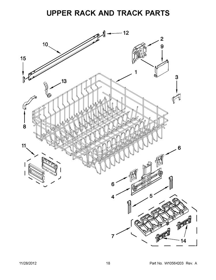 UPPER RACK AND TRACK PARTS Diagram and Parts List for KUDE20FBBL0  KitchenAid Dishwasher