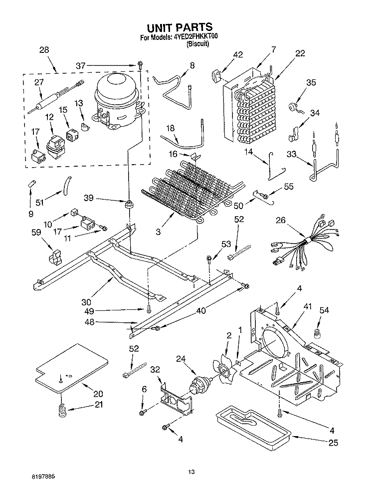 UNIT Diagram and Parts List for 4YED2FHKKT00  Whirlpool Refrigerator
