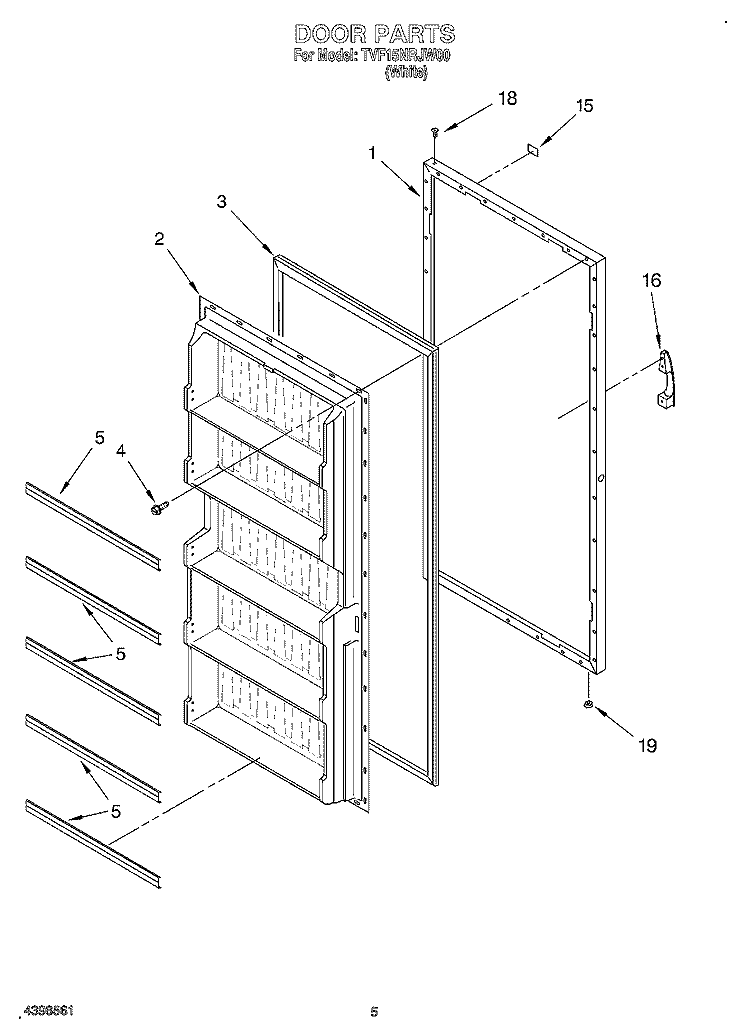 DOOR Diagram and Parts List for TVF15NRJW00  Whirlpool Freezer