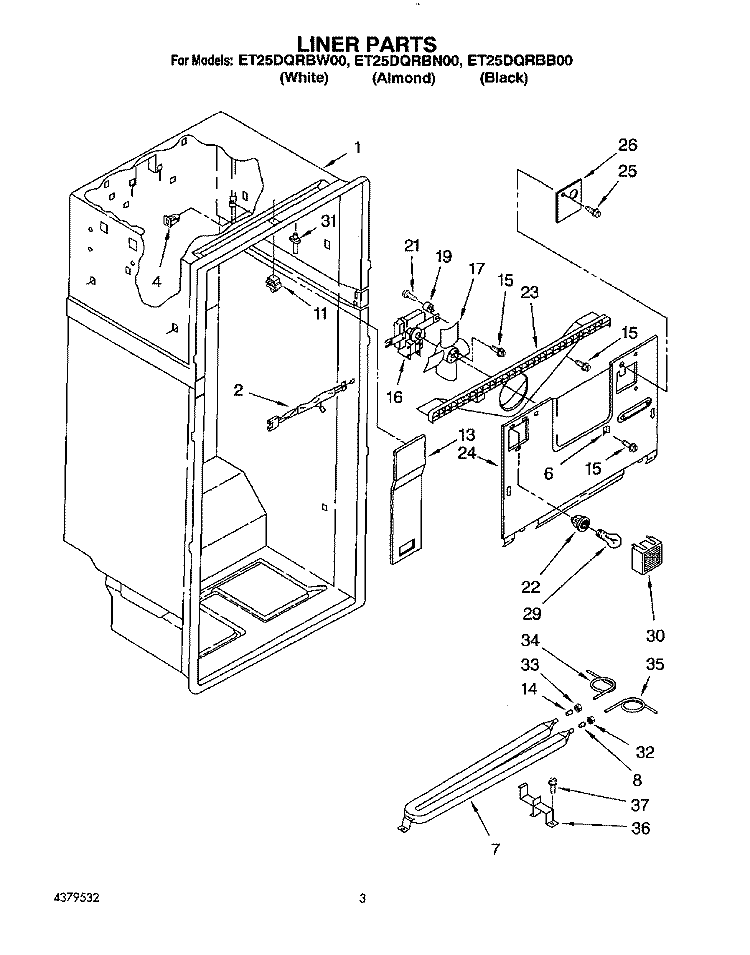 LINER Diagram and Parts List for ET25DQRBW00  Whirlpool Refrigerator