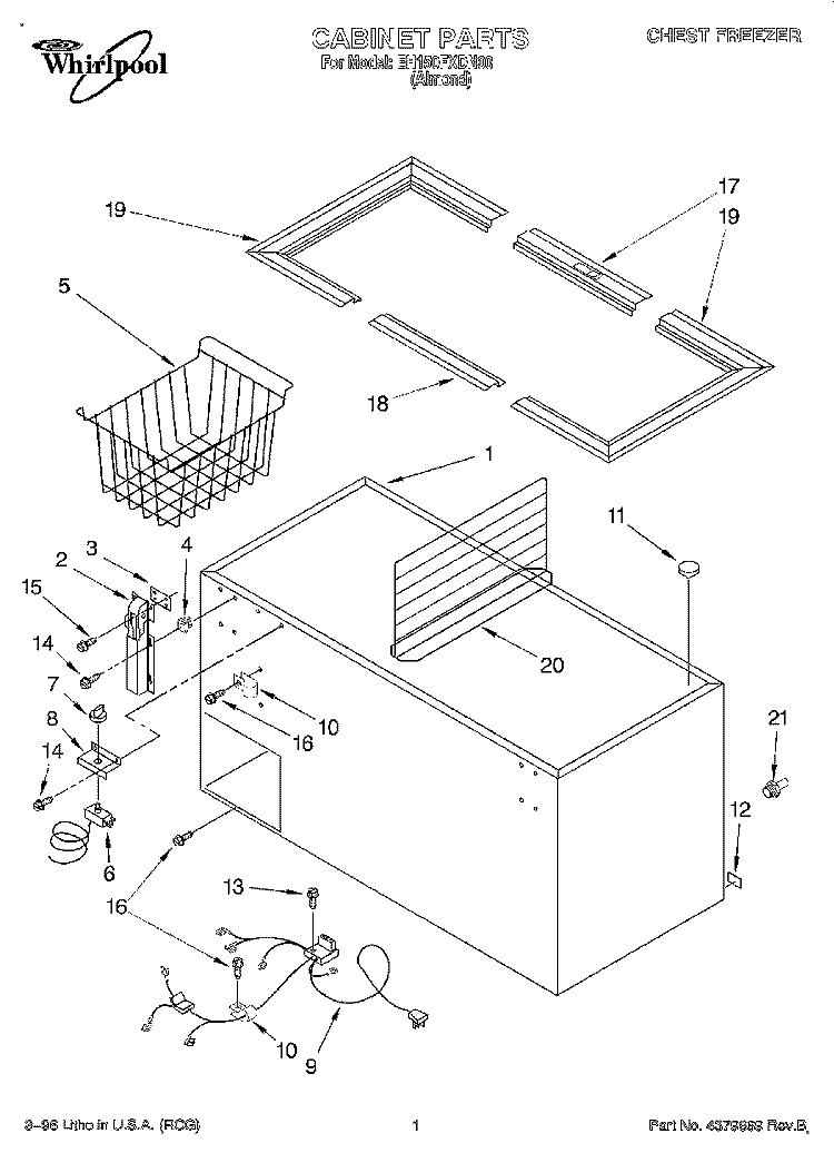 SECTION Diagram and Parts List for EH150FXDN00  Whirlpool Freezer