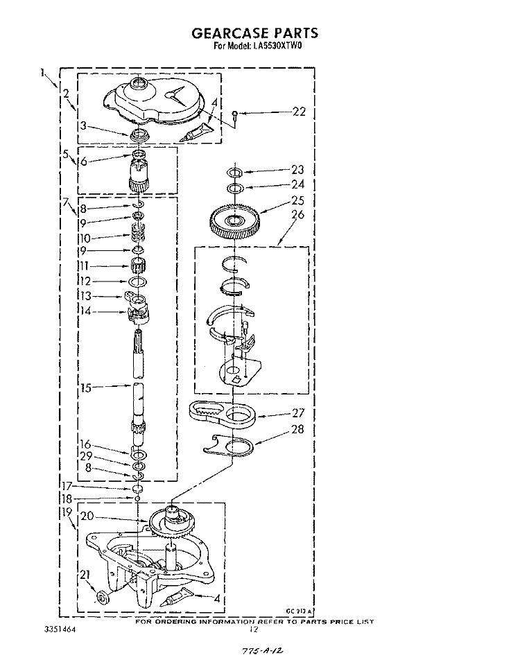 GEARCASE Diagram and Parts List for LA5530XTW0  Whirlpool Washer