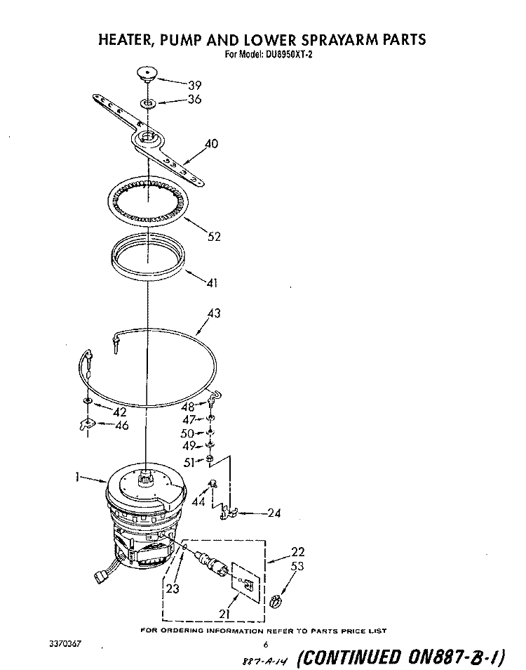 HEATER, PUMP, AND LOWER SPRAY ARM Diagram and Parts List for DU8950XT2  Whirlpool Dishwasher