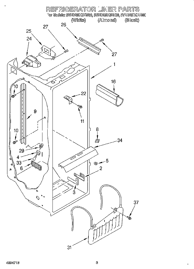 REFRIGERATOR LINER Diagram and Parts List for 3VED29DQEN00  Whirlpool Refrigerator