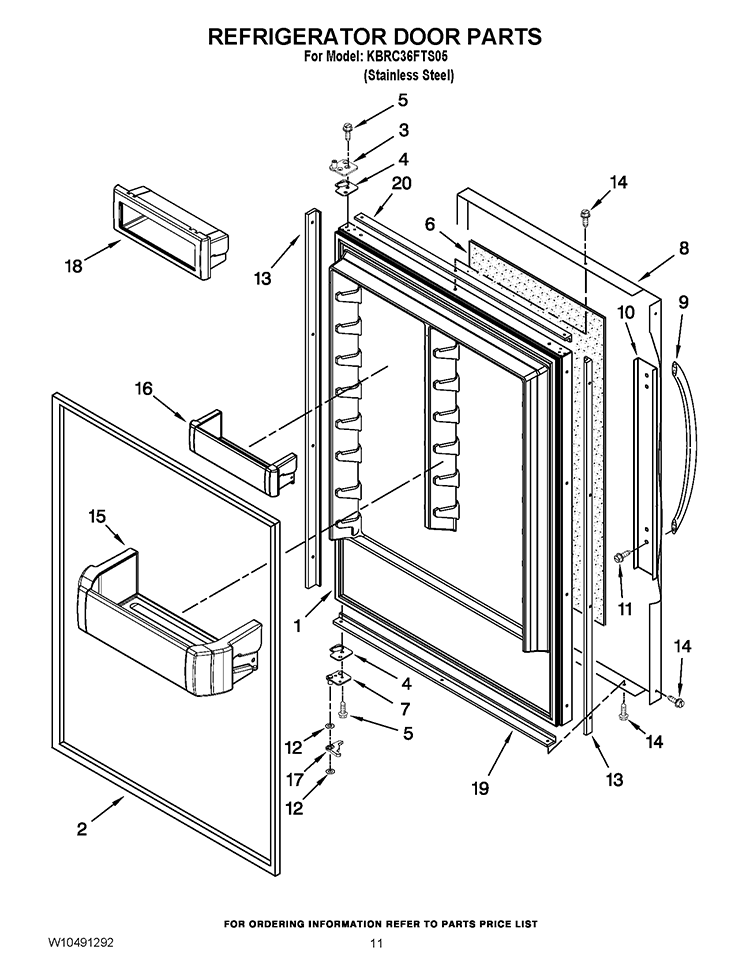 REFRIGERATOR DOOR PARTS Diagram and Parts List for KBRC36FTS05  KitchenAid Refrigerator