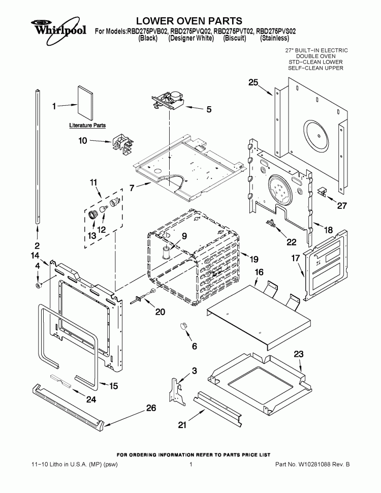 LOWER OVEN PARTS Diagram and Parts List for RBD275PVB02  Whirlpool Wall Oven
