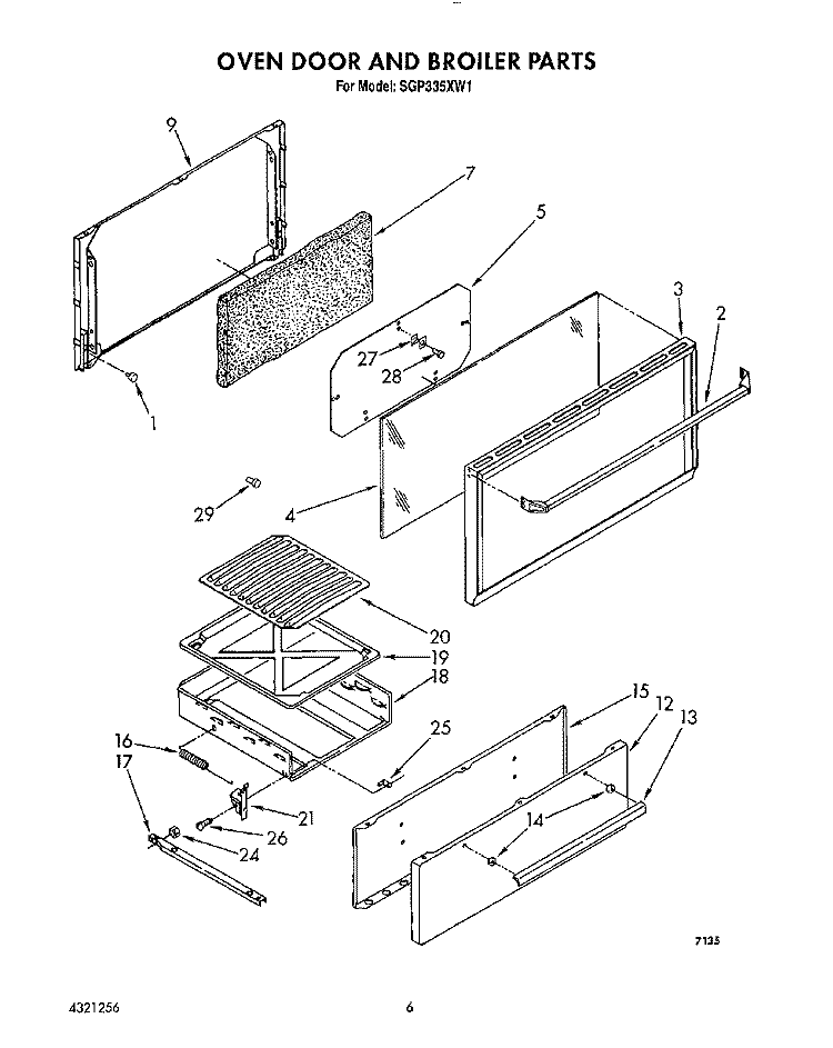 OVEN DOOR AND BROILER Diagram and Parts List for SGP335XW1  Roper Range