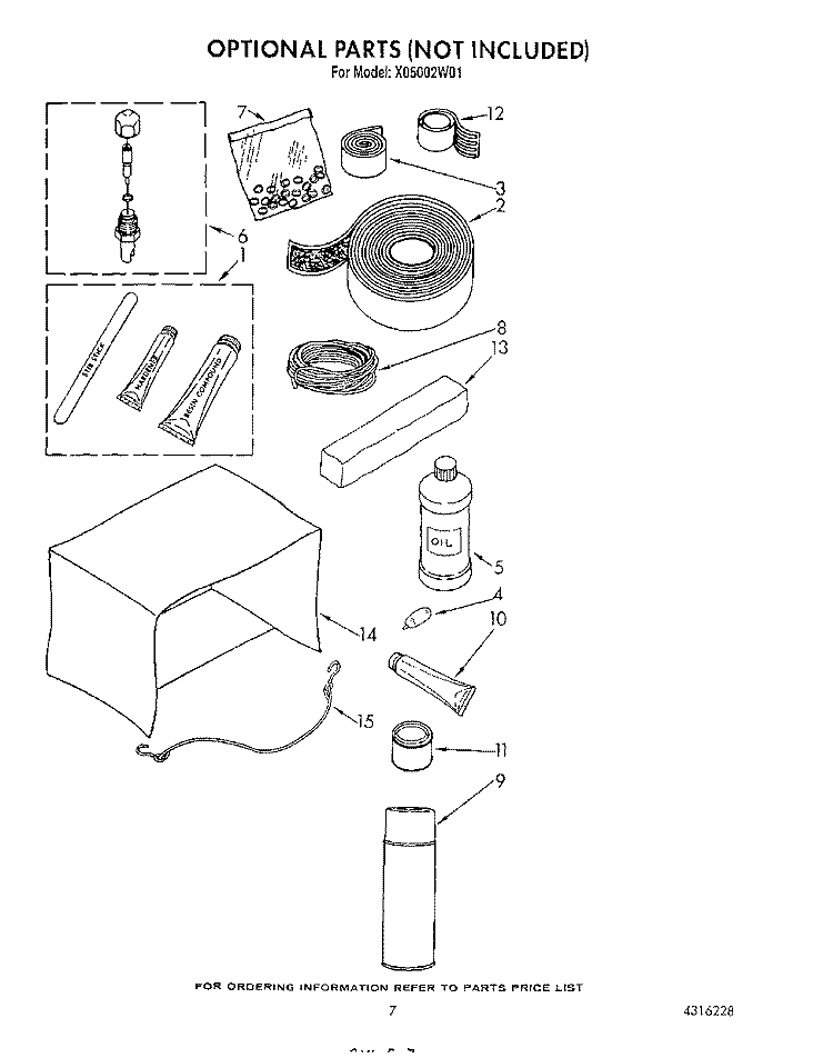 LIT/OPTIONAL Diagram and Parts List for X05002W01  Roper Air Conditioner