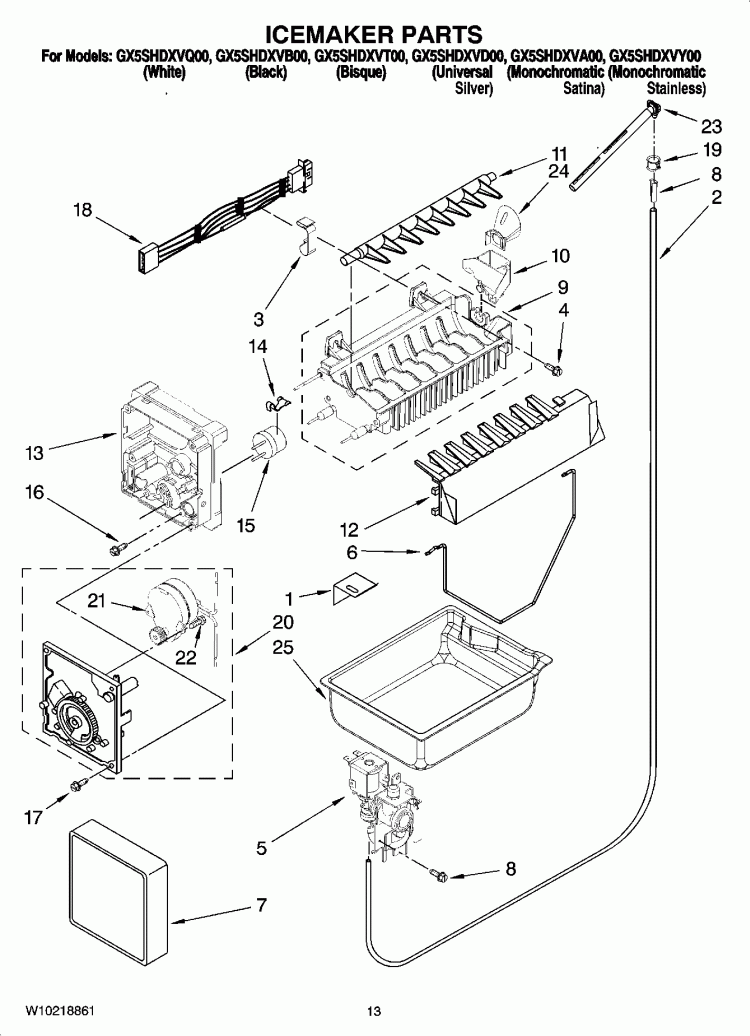 ICEMAKER PARTS Diagram and Parts List for GX5SHDXVB00  Whirlpool Refrigerator
