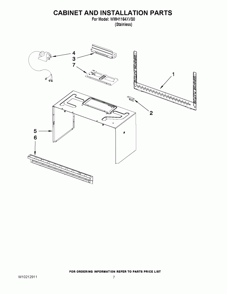 CABINET AND INSTALLATION PARTS Diagram and Parts List for WMH1164XVS0  Whirlpool Microwave