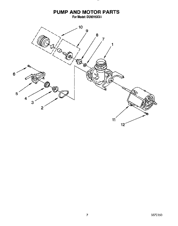 PUMP AND MOTOR Diagram and Parts List for DU8016XX4  Whirlpool Dishwasher