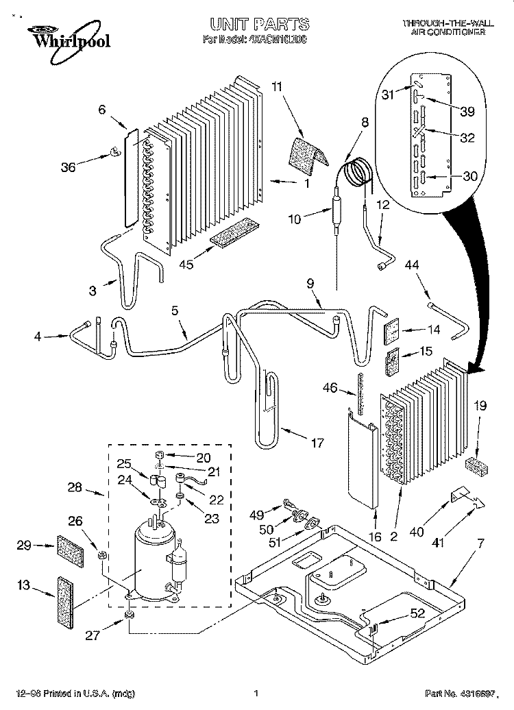 UNIT, LITERATURE Diagram and Parts List for 4XACM10DD0  Whirlpool Air Conditioner
