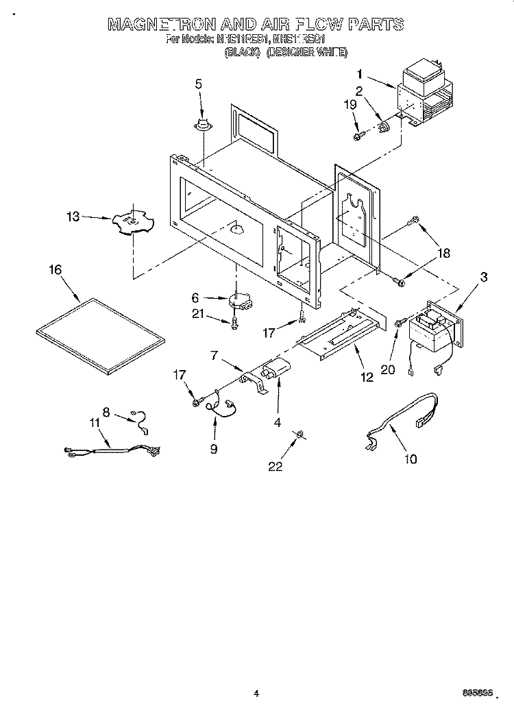 MAGNETRON AND AIR FLOW Diagram and Parts List for MHE11REQ1  Roper Microwave