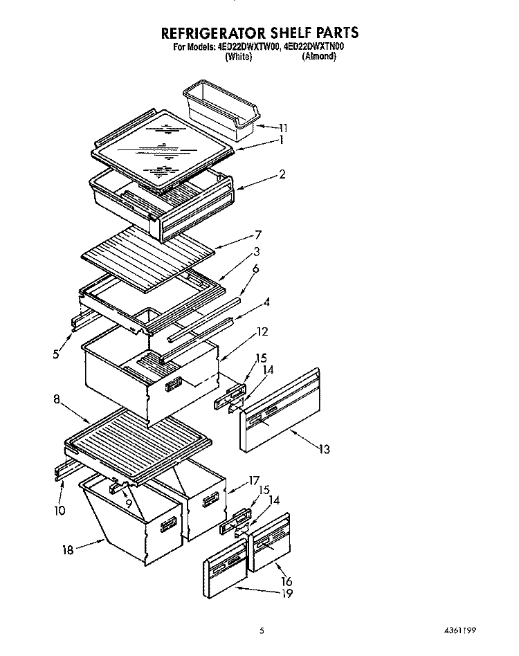 REFRIGERATOR SHELF Diagram and Parts List for 4ED22DWXTF00  Whirlpool Refrigerator