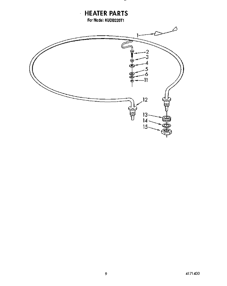 HEATER Diagram and Parts List for KUDB220T1  KitchenAid Dishwasher