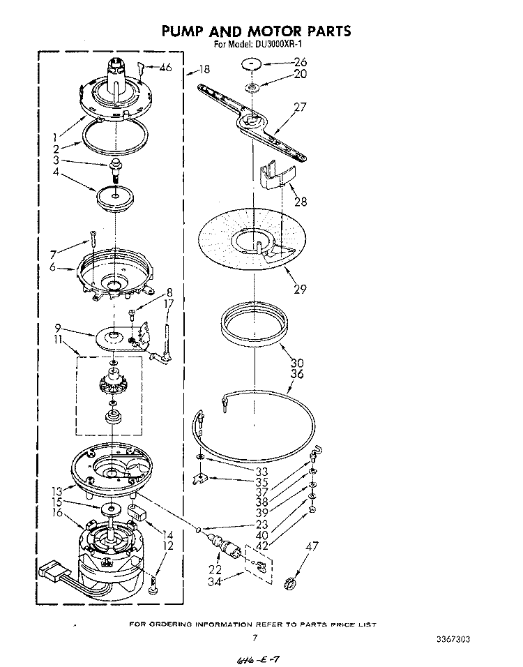 PUMP AND MOTOR Diagram and Parts List for DU3000XR1  Whirlpool Dishwasher