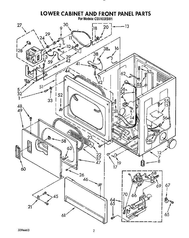 LOWER CABINET AND FRONT PANEL Diagram and Parts List for CS5100XSW1  Whirlpool Dryer