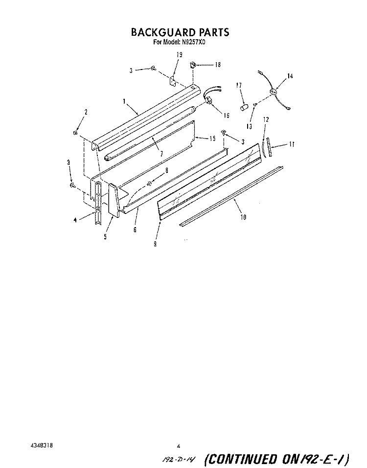 BACKGUARD Diagram and Parts List for N9257X0  Roper Range