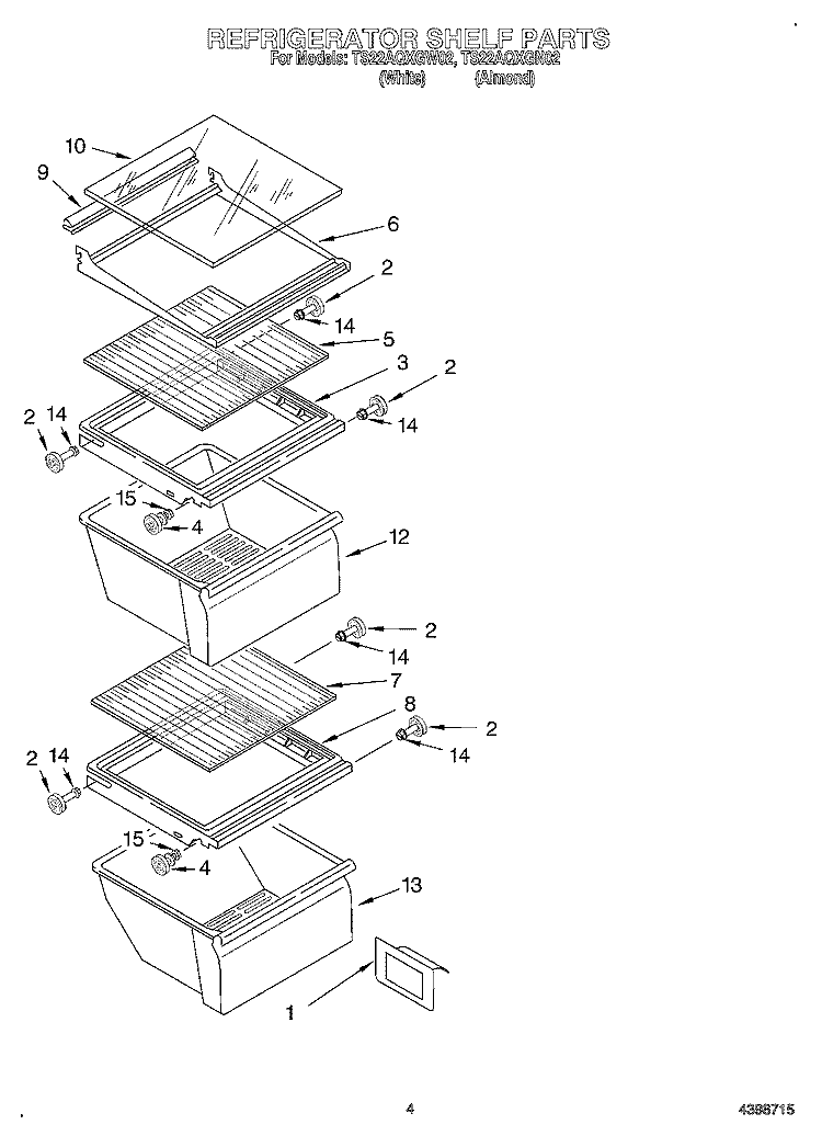 REFRIGERATOR SHELF Diagram and Parts List for TS22AQXGW02  Whirlpool Refrigerator