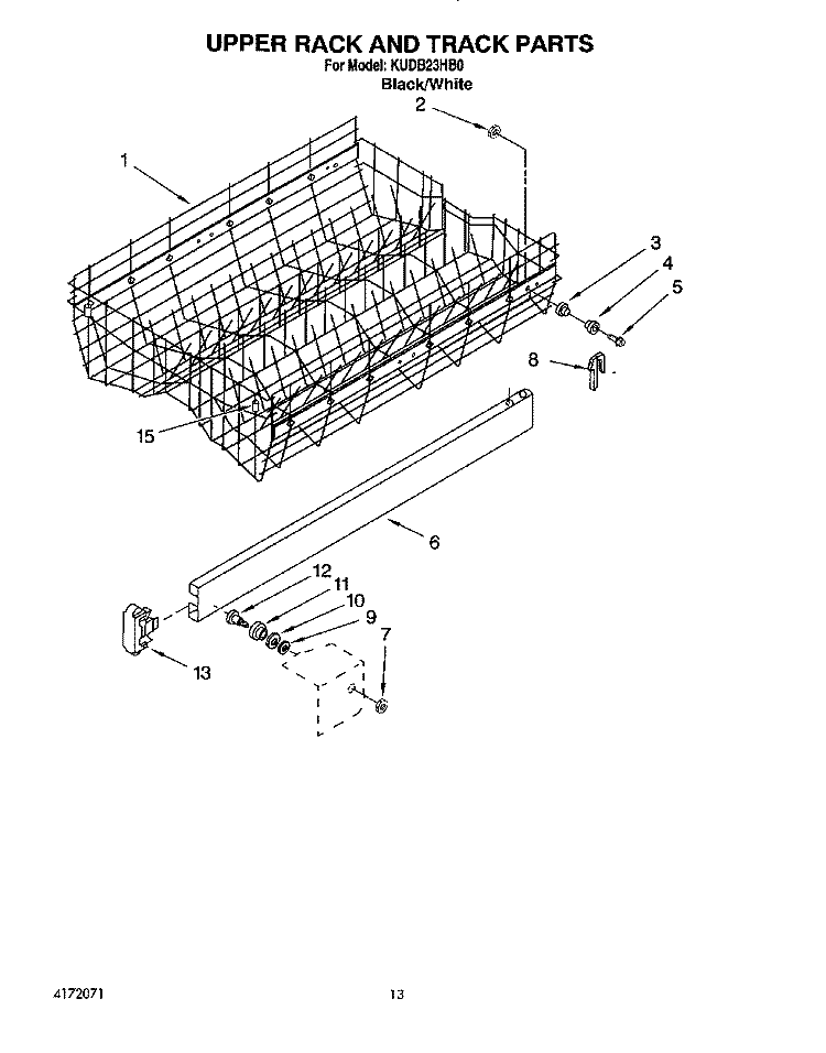 UPPER RACK AND TRACK Diagram and Parts List for KUDB23HB0  KitchenAid Dishwasher