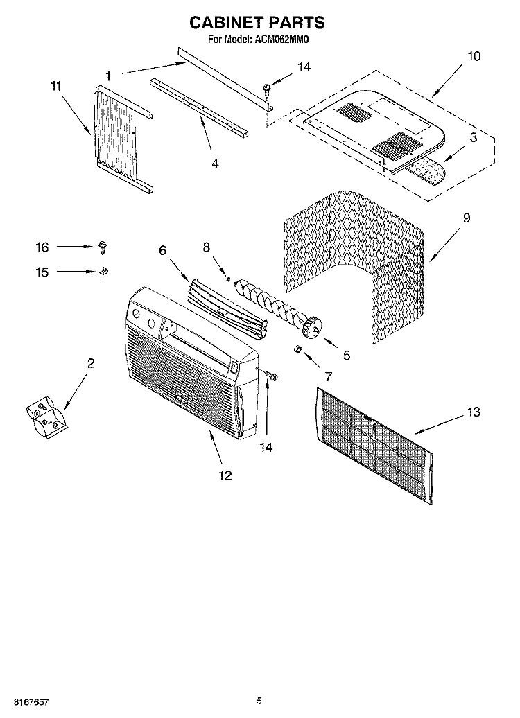 CABINET PARTS Diagram and Parts List for ACM062MM0  Whirlpool Air Conditioner