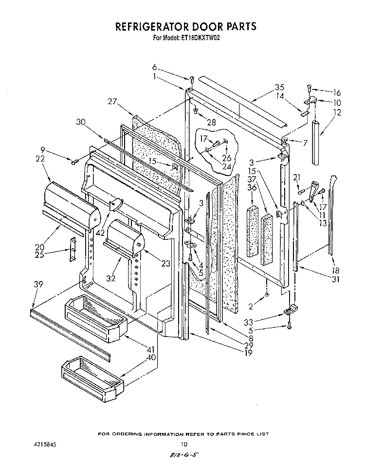 REFRIGERATOR DOOR Diagram and Parts List for ET18DKXTF02  Whirlpool Refrigerator