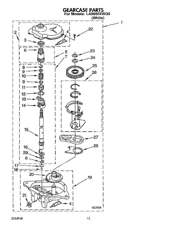 GEARCASE Diagram and Parts List for LA8860XWQ0  Whirlpool Washer