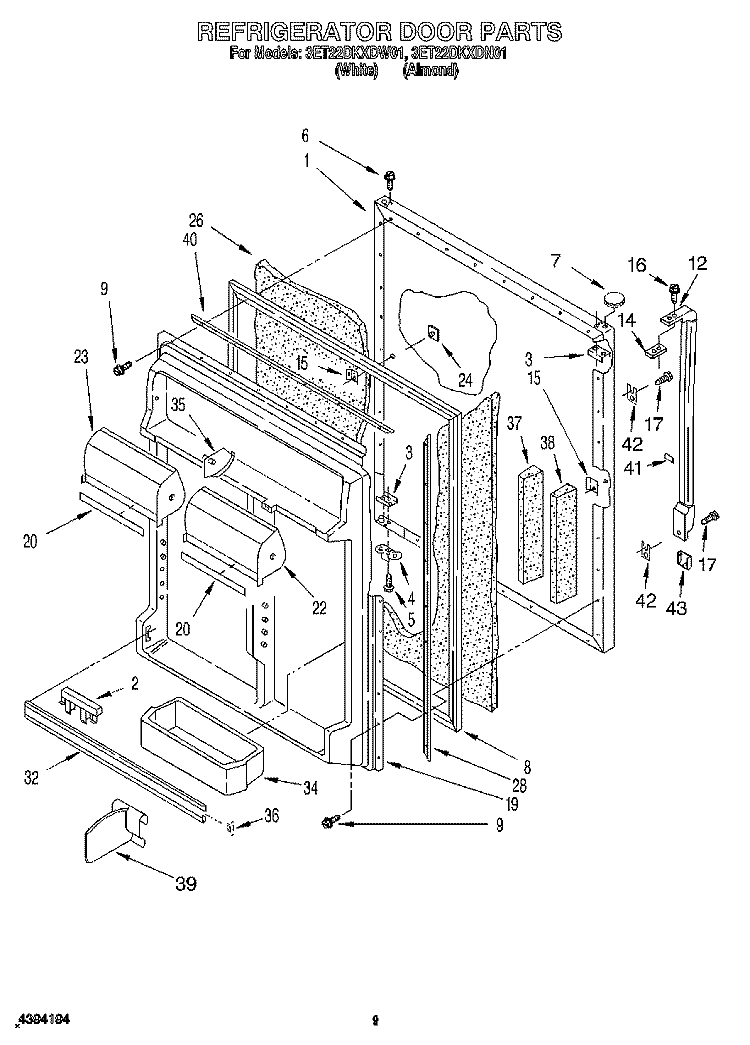 REFRIGERATOR DOOR Diagram and Parts List for 3ET22DKXDN01  Whirlpool Refrigerator