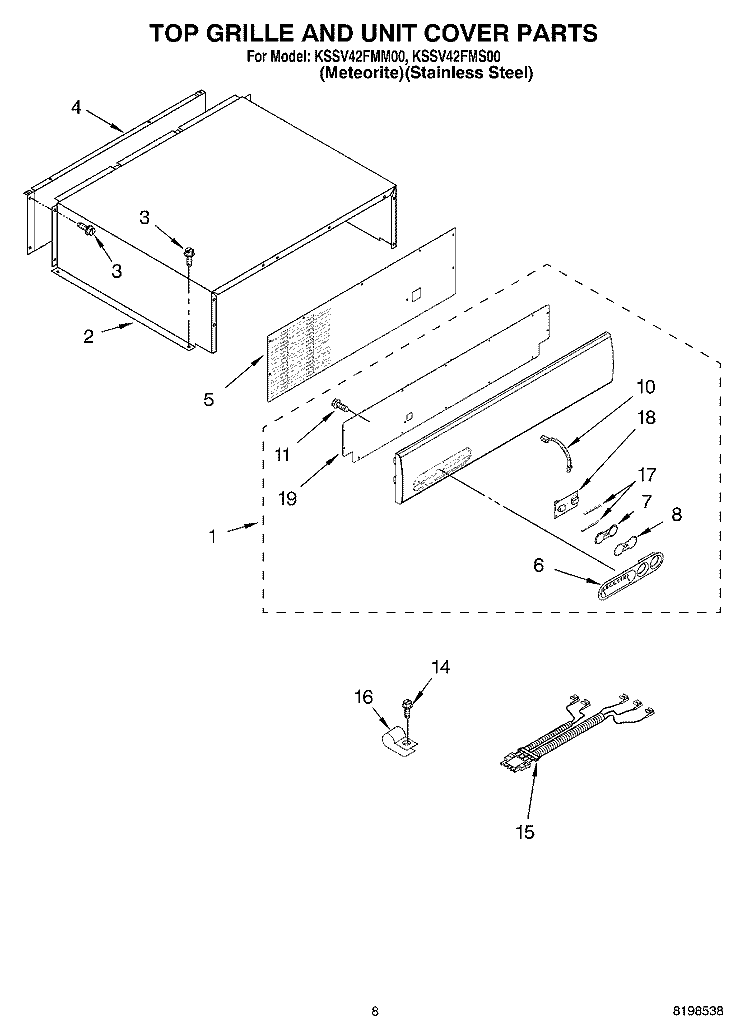TOP GRILLE AND UNIT COVER PARTS Diagram and Parts List for KSSV42FMS00  KitchenAid Refrigerator