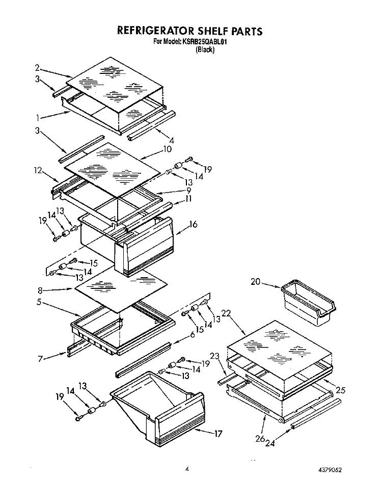 REFRIGERATOR SHELF Diagram and Parts List for KSRB25QABL01  KitchenAid Refrigerator