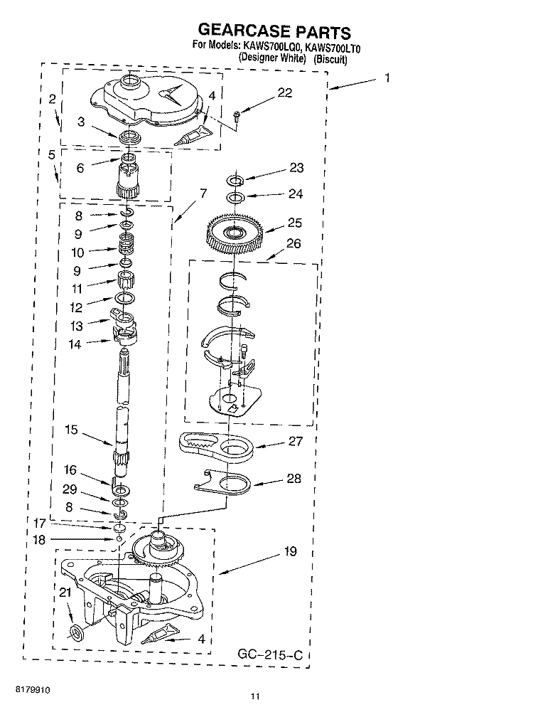 GEARCASE Diagram and Parts List for KAWS700LQ0  KitchenAid Washer