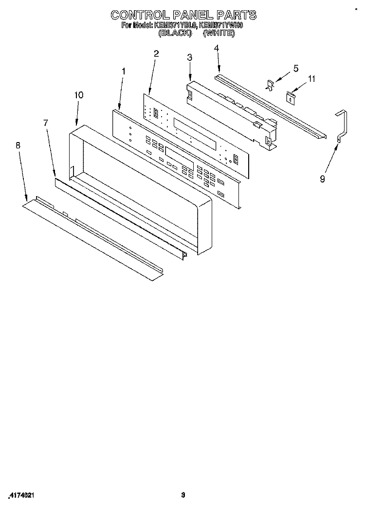 CONTROL PANEL, LITERATURE Diagram and Parts List for KEMI371YBL0  KitchenAid Wall Oven