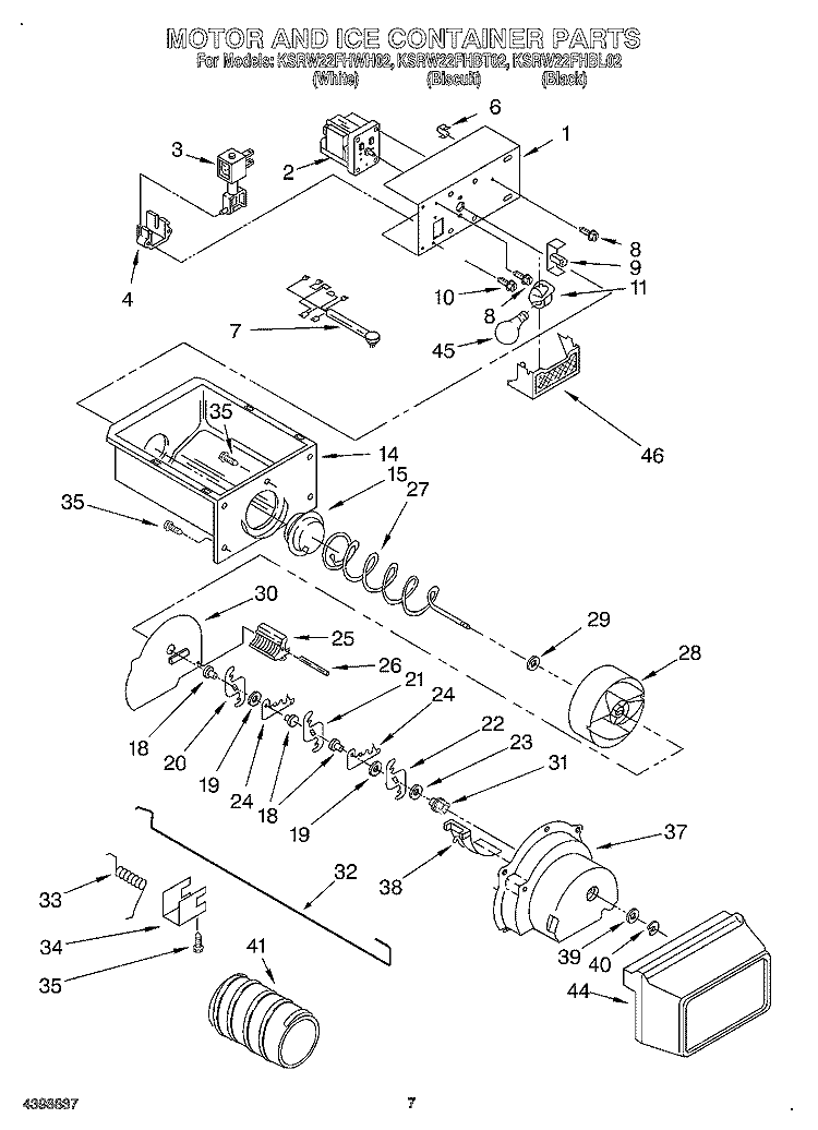 MOTOR AND ICE CONTAINER Diagram and Parts List for KSRW22FHBT02  KitchenAid Refrigerator