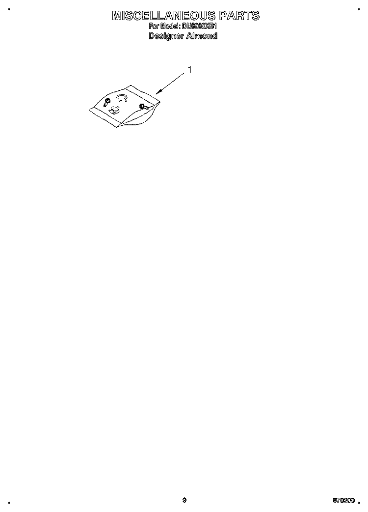 MISCELLANEOUS, LIT/OPTIONAL Diagram and Parts List for DU8960XB1  Whirlpool Dishwasher