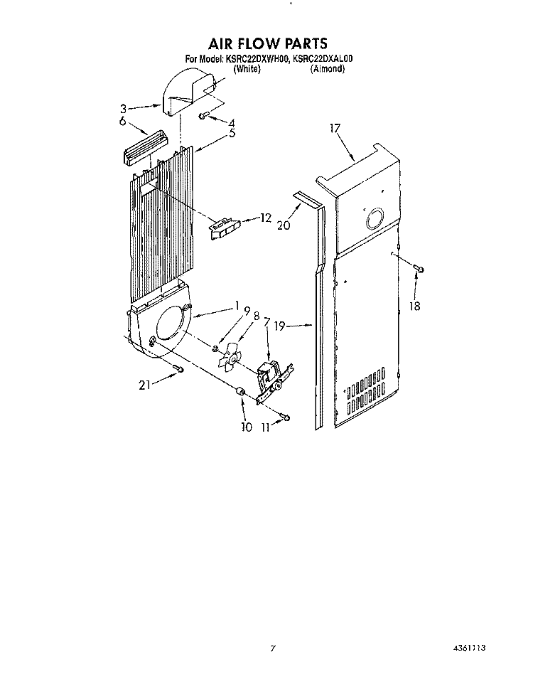 AIR FLOW Diagram and Parts List for KSRC22DXWH00  KitchenAid Refrigerator