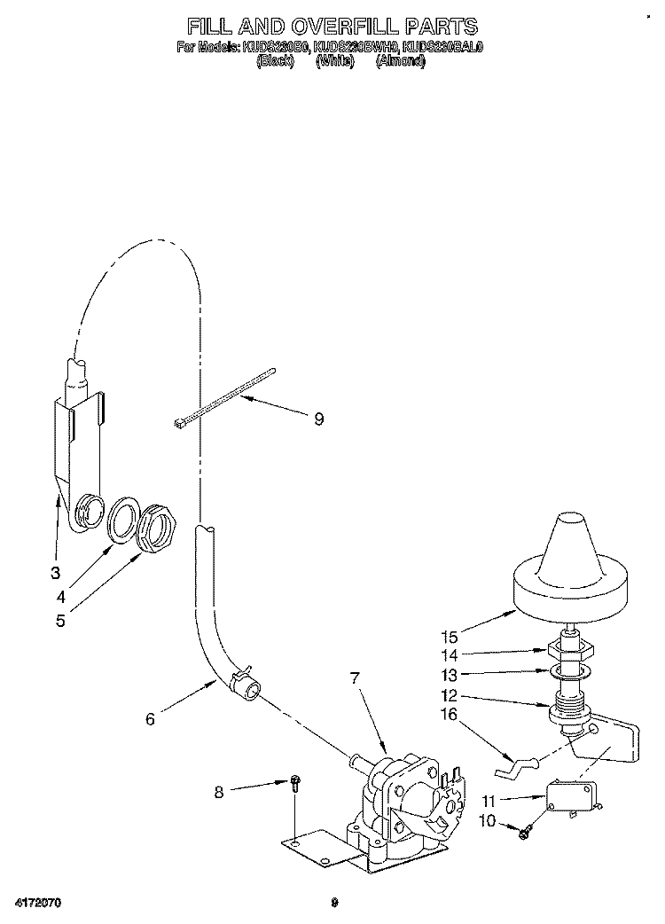 FILL AND OVERFILL Diagram and Parts List for KUDS230BAL0  KitchenAid Dishwasher